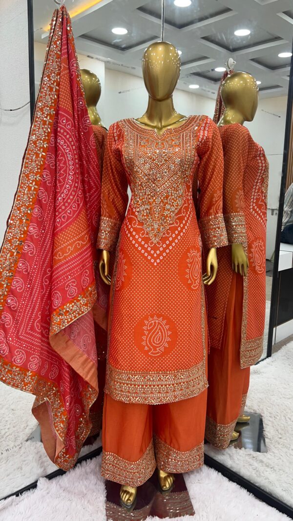 THE LIBAS ZF 386 ORANGE DIGITAL PRINTED BANDHANI SALWAR SUITS AT BEST PRICE