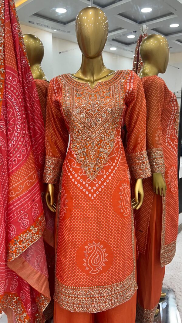 THE LIBAS ZF 386 ORANGE DIGITAL PRINTED BANDHANI SALWAR SUITS AT BEST PRICE