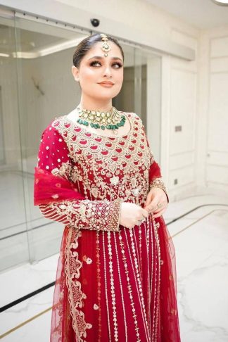 THE LIBAS LC 1198 RED DESIGNER EMBROIDERED ANARKALI GOWN ONLINE