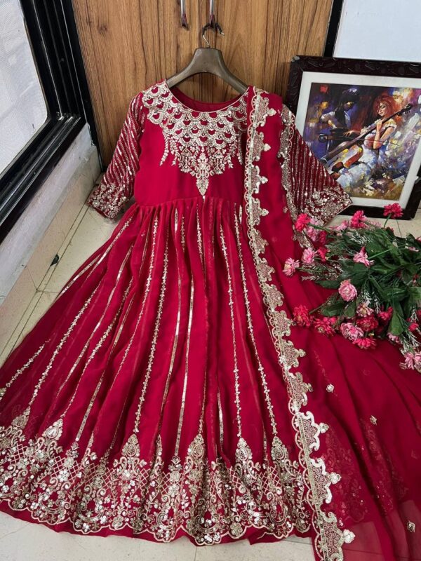 THE LIBAS LC 1198 RED DESIGNER EMBROIDERED ANARKALI GOWN ONLINE