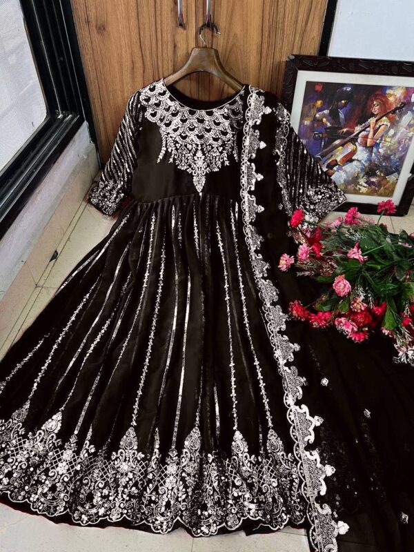 THE LIBAS LC 1198 BLACK DESIGNER EMBROIDERED ANARKALI GOWN DEALER