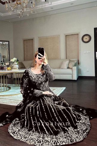 THE LIBAS LC 1198 BLACK DESIGNER EMBROIDERED ANARKALI GOWN DEALER