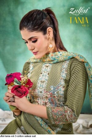 ZULFAT TANIA VOL 3 565 PURE COTTON PAKISTANI DRESS MATERIAL WHOLESALE