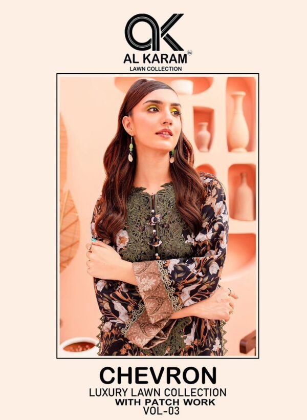 AL KARAM CHEVRON PATCH WORK VOL 03 LAWN PAKISTANI SUITS ONLINE