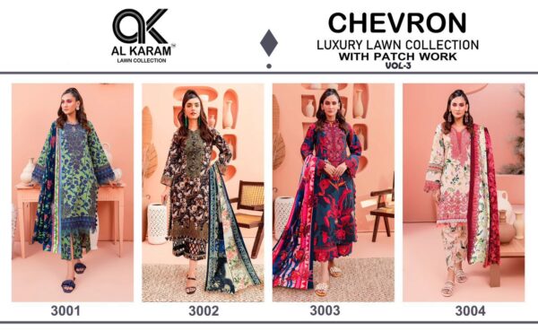 AL KARAM CHEVRON PATCH WORK VOL 03 LAWN PAKISTANI SUITS ONLINE