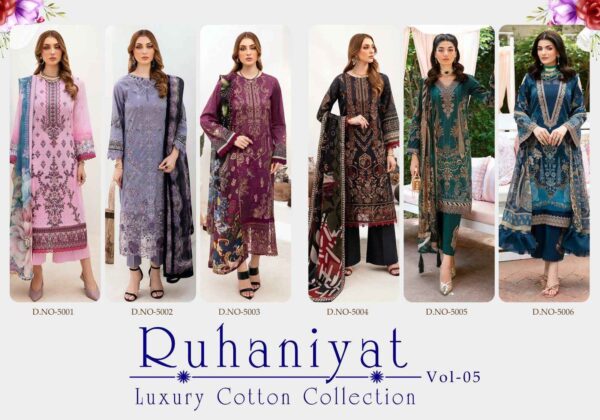 RUHANIYAT VOL 5 5001 TO 5006 LUXURY COTTON KARACHI STYLE SUITS