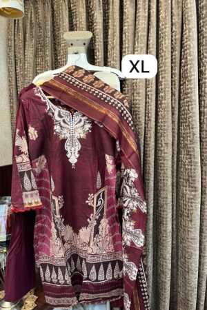 THE LIBAS PRINTED MAROON COTTON STITCHED PAKISTANI KURTI ONLINE