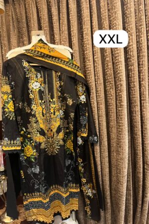 THE LIBAS PRINTED BLACK COTTON STITCHED PAKISTANI KURTI WITH PRICE