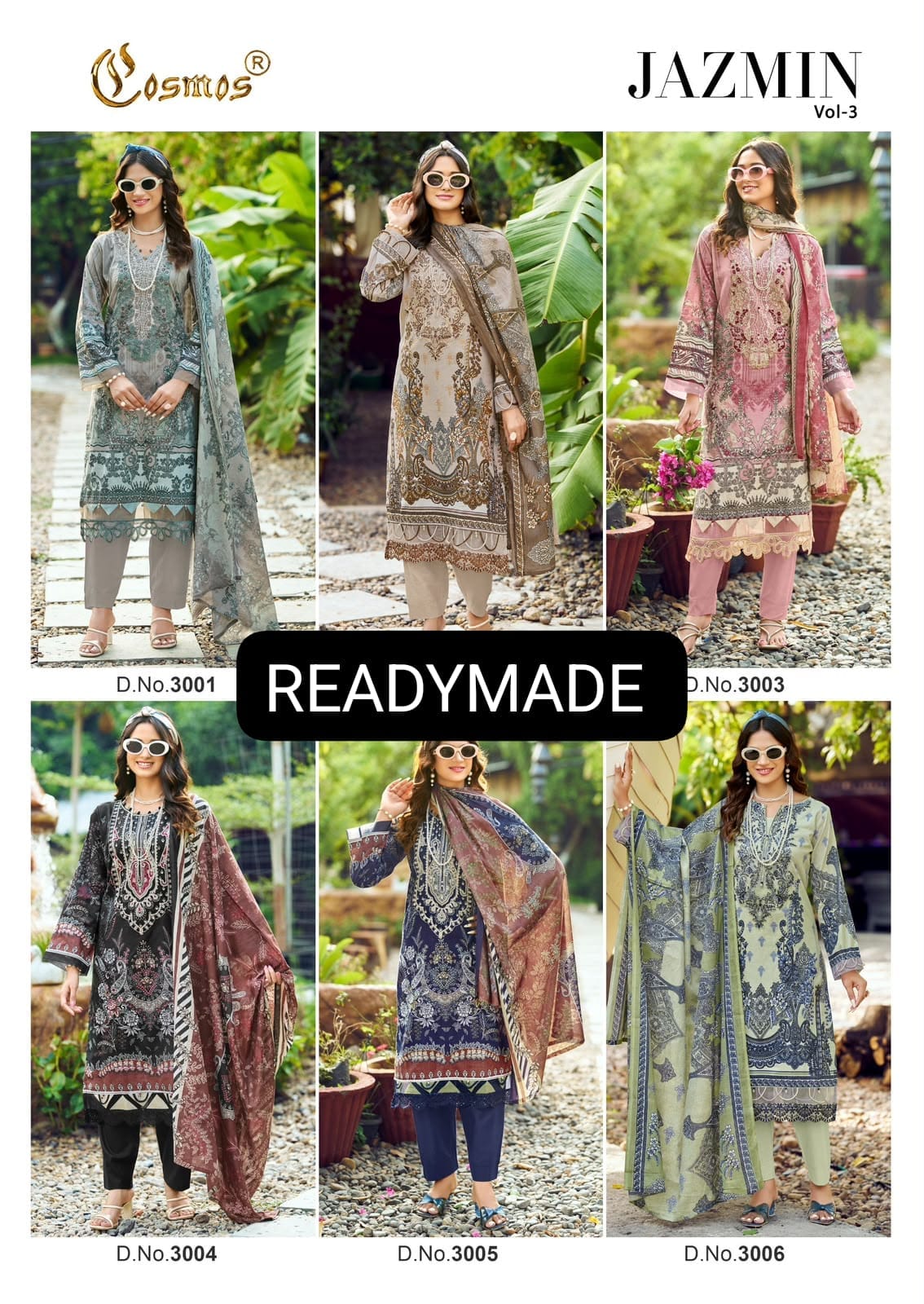 COSMOS JAZMIN VOL 3 PAKISTANI READYMADE SUITS SET TO SET WHOLESALE (#31387)
