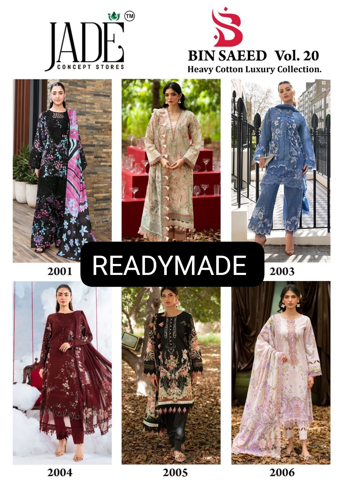 JADE BIN SAEED VOL 20 PAKISTANI READYMADE KARACHI SUITS AT WHOLESALE PRICE (#31395)