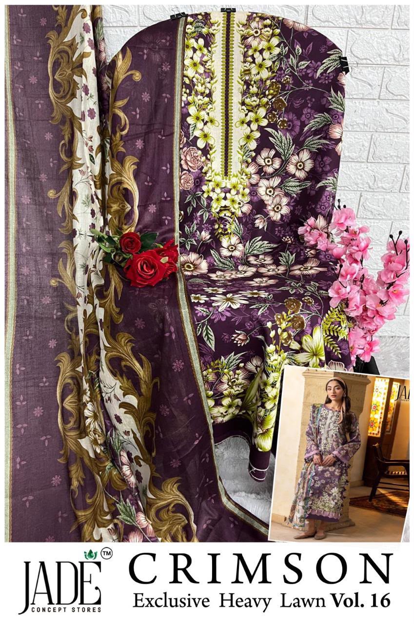 JADE CRIMSON VOL 16 PAKISTANI READYMADE LAWN SUITS WHOLESALE