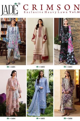 JADE CRIMSON VOL 16 PAKISTANI READYMADE LAWN SUITS WHOLESALE