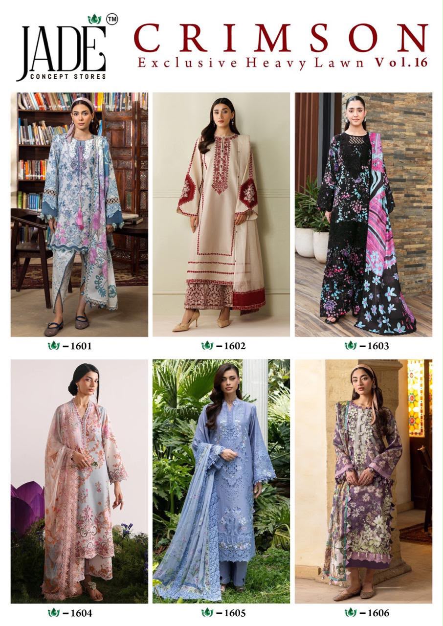 JADE CRIMSON VOL 16 PAKISTANI READYMADE LAWN SUITS WHOLESALE (#31617)
