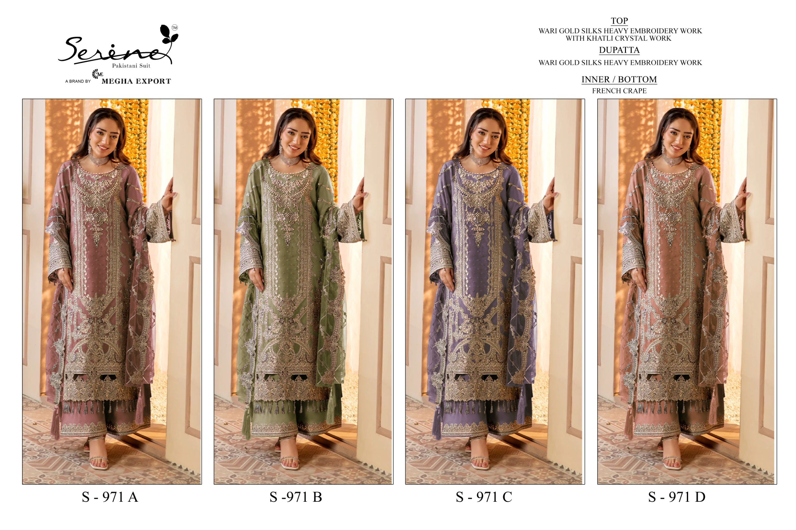 SERINE FASHION S-971 A TO S-971 D PAKISTANI DESIGNER SUITS COLLECTION